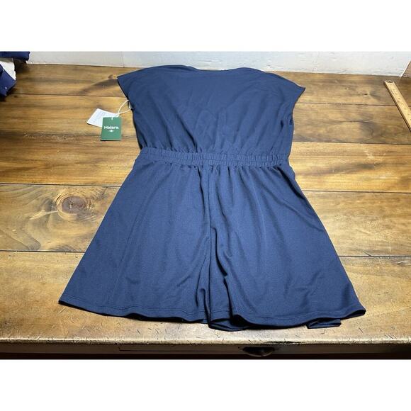 Halara Romper Blue V Neck Short Sleeve Side Pockets Waffle Casual Medium - Picture 13 of 14